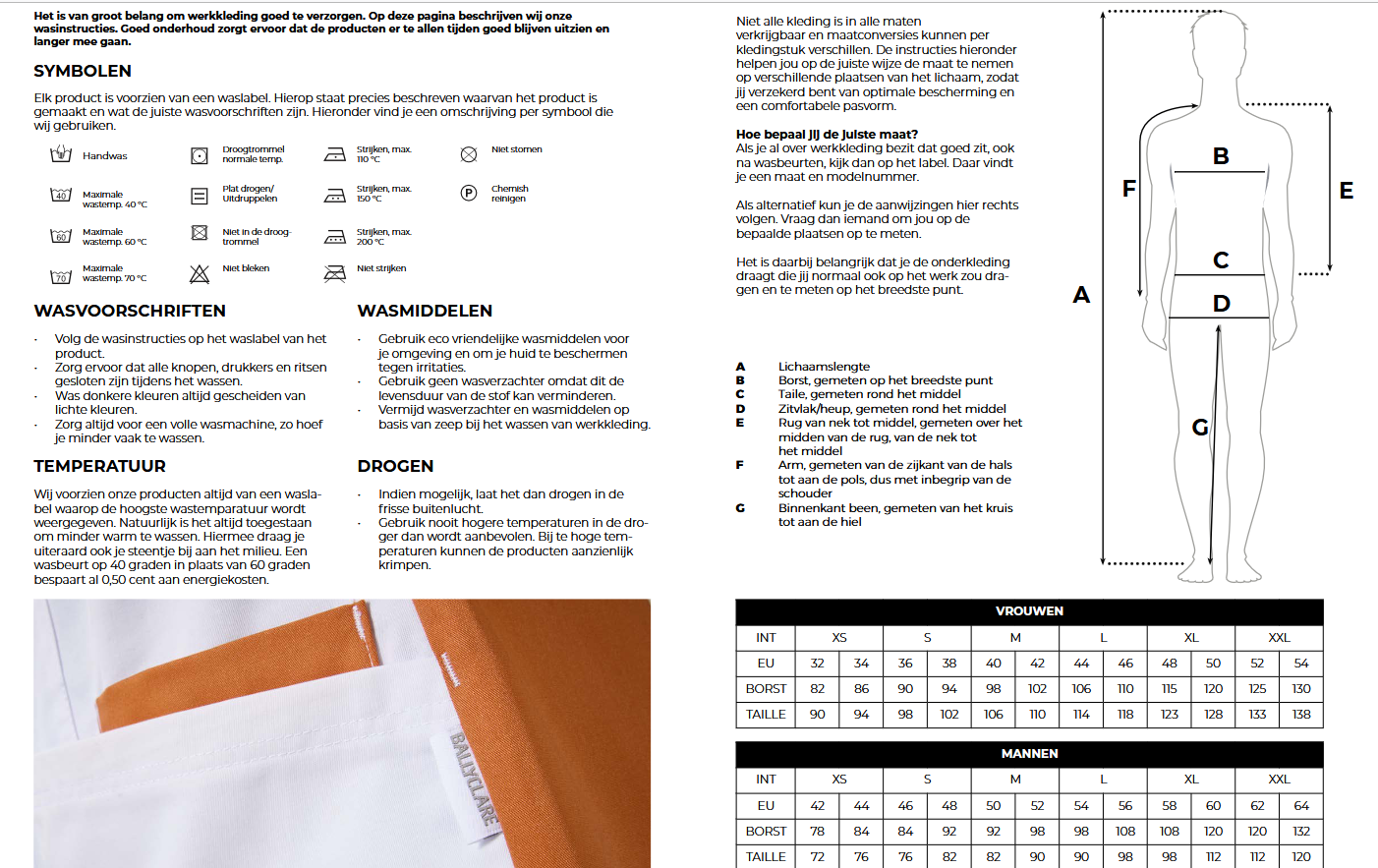 Maattabel voor Haen Friso verplegersjas